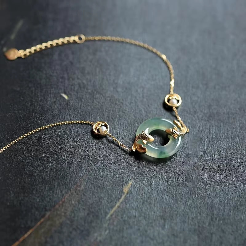Natural Hetian Chalcedony Round Carp Pearl Bracelet for Ladies - Vintage Light Luxury High-End Engagement and Party Jewelry