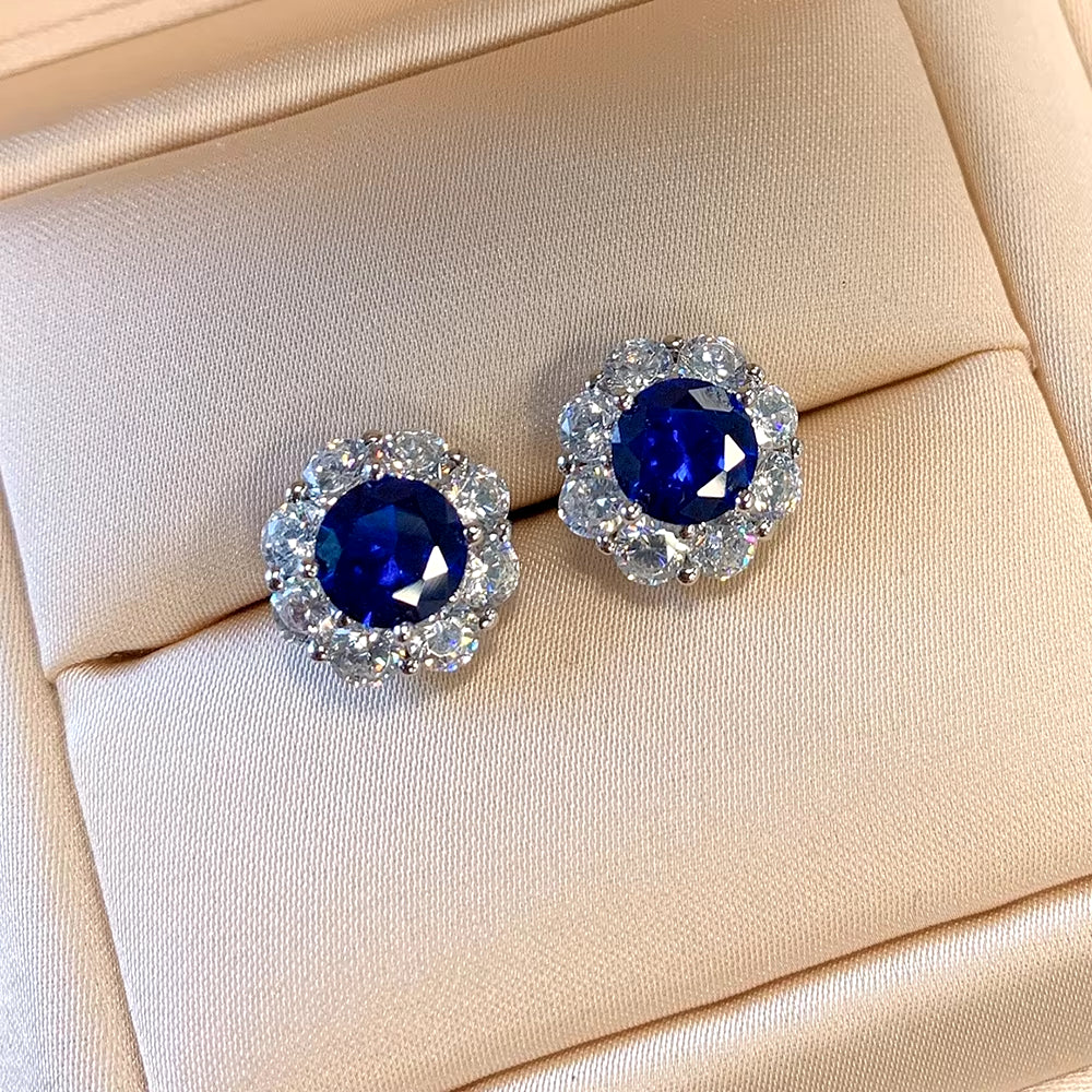 100% S925 Silver Vintage Jewelry Set with 7mm Natural Sapphire and Topaz - Ring, Earring, and Pendant Necklace Wedding Collection
