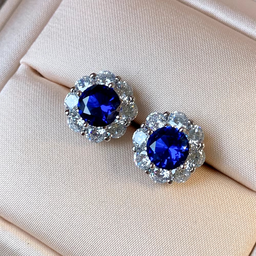 100% S925 Silver Vintage Jewelry Set with 7mm Natural Sapphire and Topaz - Ring, Earring, and Pendant Necklace Wedding Collection