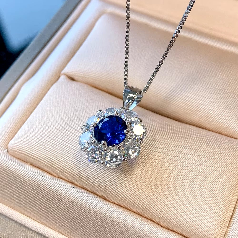 100% S925 Silver Vintage Jewelry Set with 7mm Natural Sapphire and Topaz - Ring, Earring, and Pendant Necklace Wedding Collection