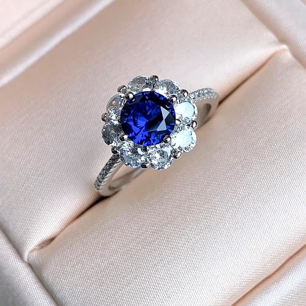 100% S925 Silver Vintage Jewelry Set with 7mm Natural Sapphire and Topaz - Ring, Earring, and Pendant Necklace Wedding Collection