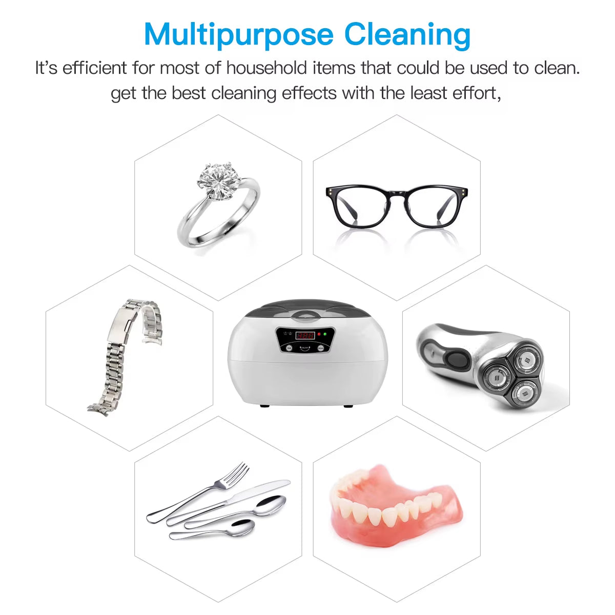 600Ml Ultrasonic Cleaner Wave Cleaning Jewellery Polishing Machine for Watches Home Appliances