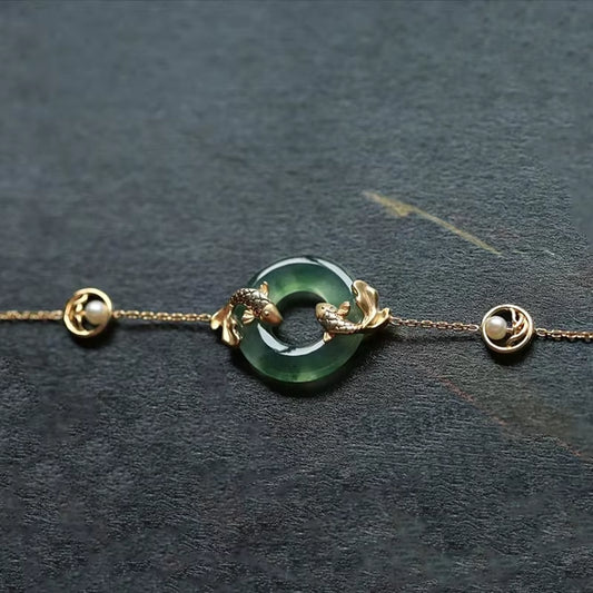 Natural Hetian Chalcedony Round Carp Pearl Bracelet for Ladies - Vintage Light Luxury High-End Engagement and Party Jewelry