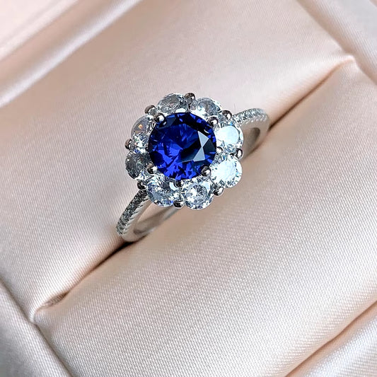 100% S925 Silver Vintage Jewelry Set with 7mm Natural Sapphire and Topaz - Ring, Earring, and Pendant Necklace Wedding Collection